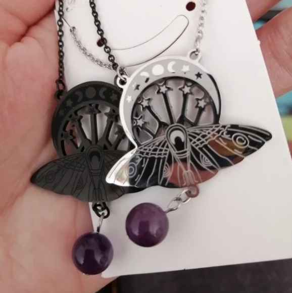 Witchcraft Crescent & Moth Pendant Necklace - Picture 8 of 16